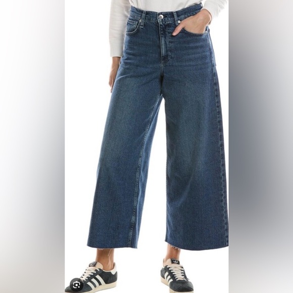 Rag & Bone Serena High Waist Blue Wide-Leg Jeans 26 Raw Hem (similar to Sofie) - Picture 3 of 7